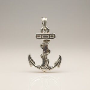 Solid 925 Sterling Silver Anchor Pendant Nautical Charm Double Sided For Chain